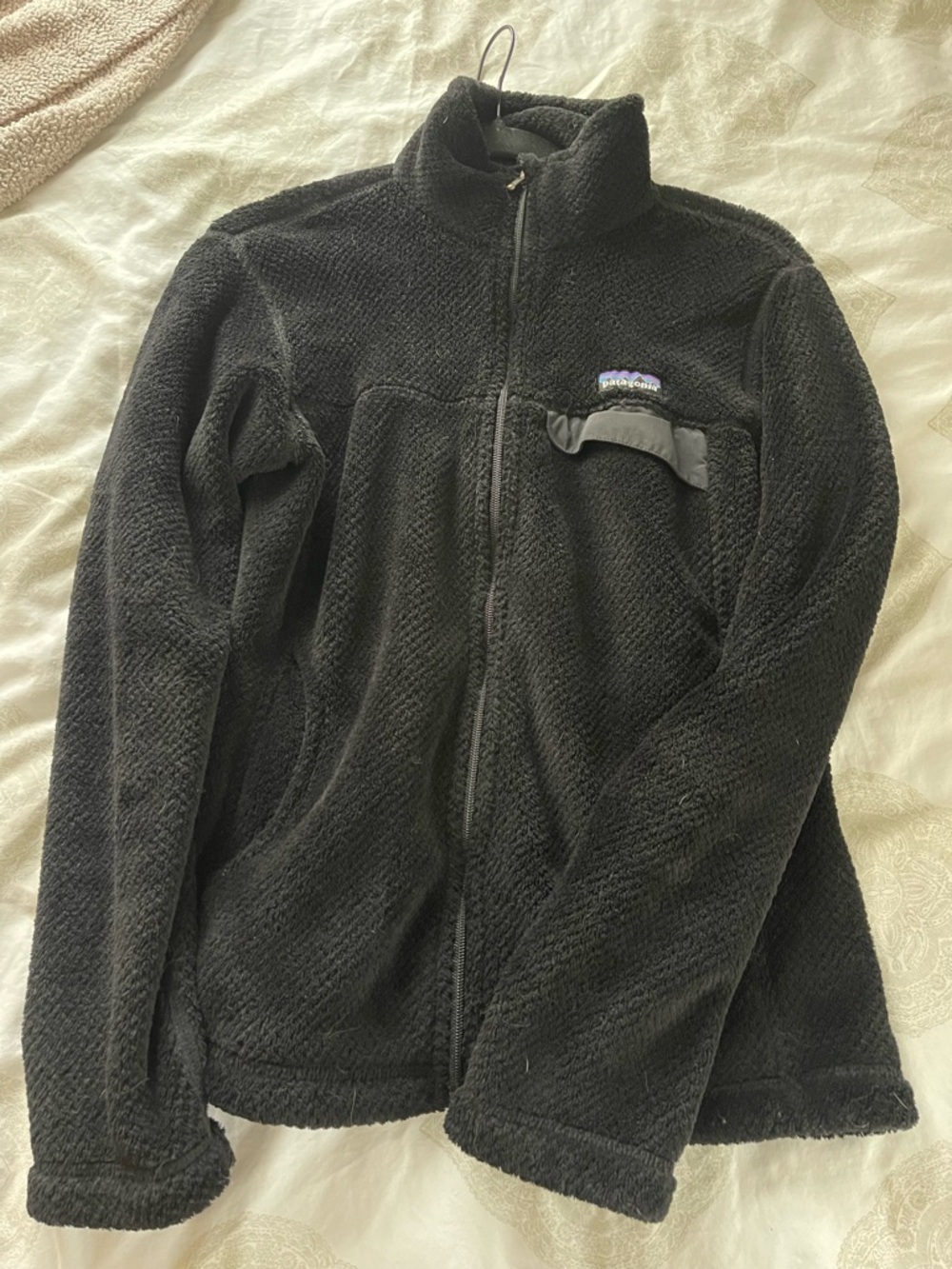 Patagonia Black Sherpa Fleece with Multicolor Logo